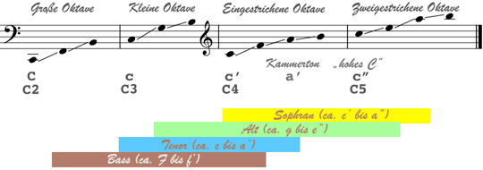 Darstellung: Wesentliche Oktaven und Stimmlagen